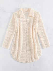 Solid Open Front Slit Side Kimono, For Summer Beach Vacation - Apricot - View 6