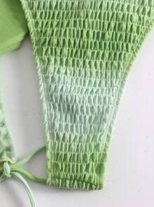 SHEIN Swim 渐变色吊带三角比基尼套装带罩衫套装，适合夏季海滩度假 - 綠色 - 查看 4