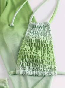 SHEIN Swim 渐变色吊带三角比基尼套装带罩衫套装，适合夏季海滩度假 - 綠色 - 查看 5