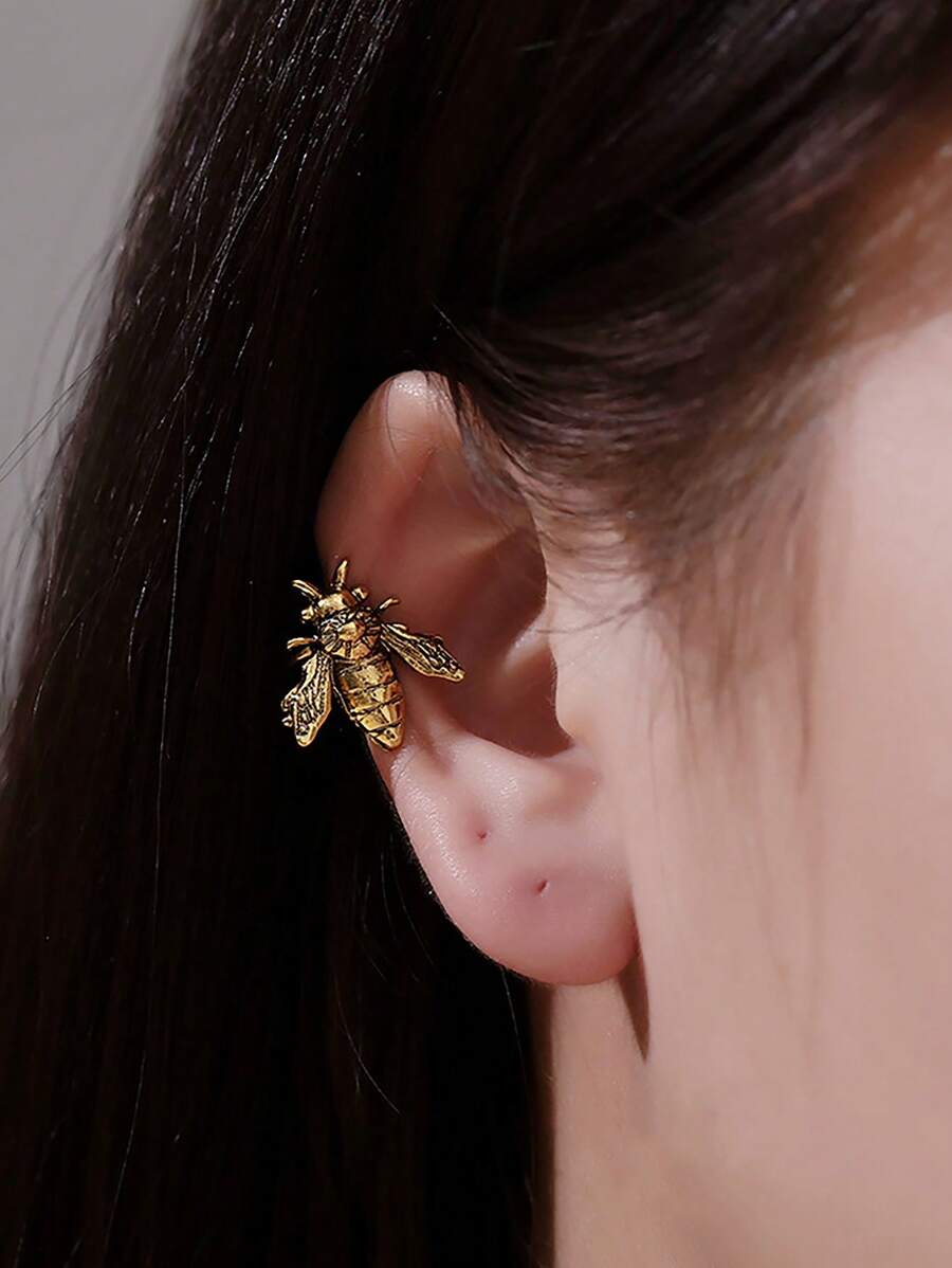 1pc Retro Personalized Bee Ear Cuff, Suitable For Daily Wear For Women - Bronze - View 1