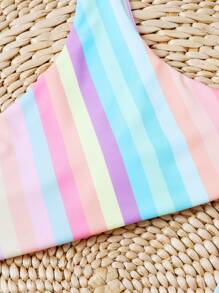 SHEIN Swim Summer Beach Striped One Shoulder Bikini Top - Multicolor - View 5