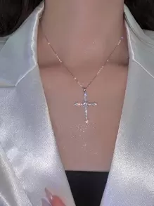 1 件全水钻星星和吊坠项链，简约时尚，休闲日常穿着