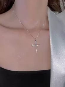 1 件全水钻星星和吊坠项链，简约时尚，休闲日常穿着