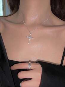 1 件全水钻星星和吊坠项链，简约时尚，休闲日常穿着