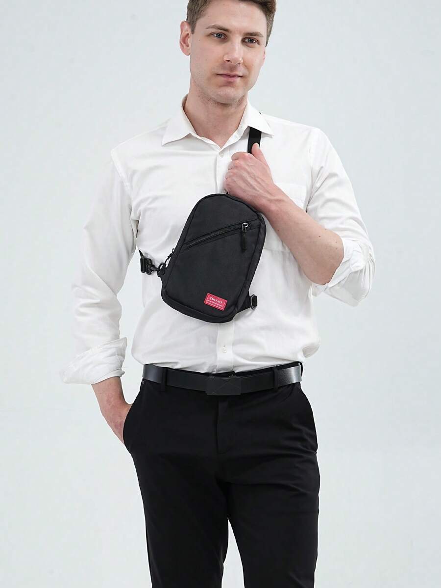 TINYAT Men Breast Package Students Outdoor Sports And Casual Bag Canvas Water-Resistant Bag Backpack Chest Bag - Black - View 1