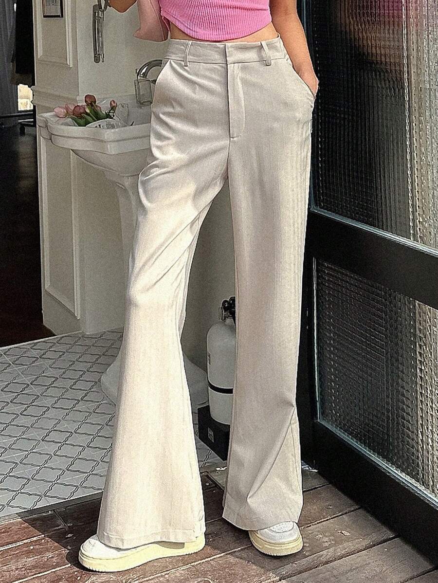 DAZY Women Suit Pants Nút Túi Dây kéo màu trơn - Màu Khaki - Xem 1