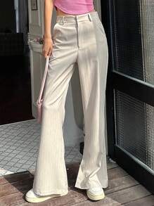 DAZY Women Suit Pants Nút Túi Dây kéo màu trơn - Màu Khaki - Xem 4