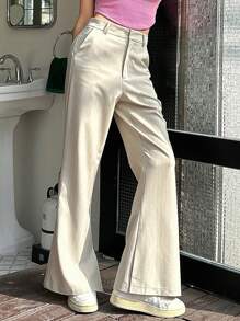 DAZY Women Suit Pants Nút Túi Dây kéo màu trơn - Màu Khaki - Xem 5