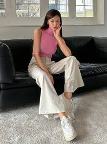 DAZY Women Suit Pants Nút Túi Dây kéo màu trơn - Màu Khaki - Xem 6