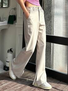 DAZY Women Suit Pants Nút Túi Dây kéo màu trơn - Màu Khaki - Xem 8