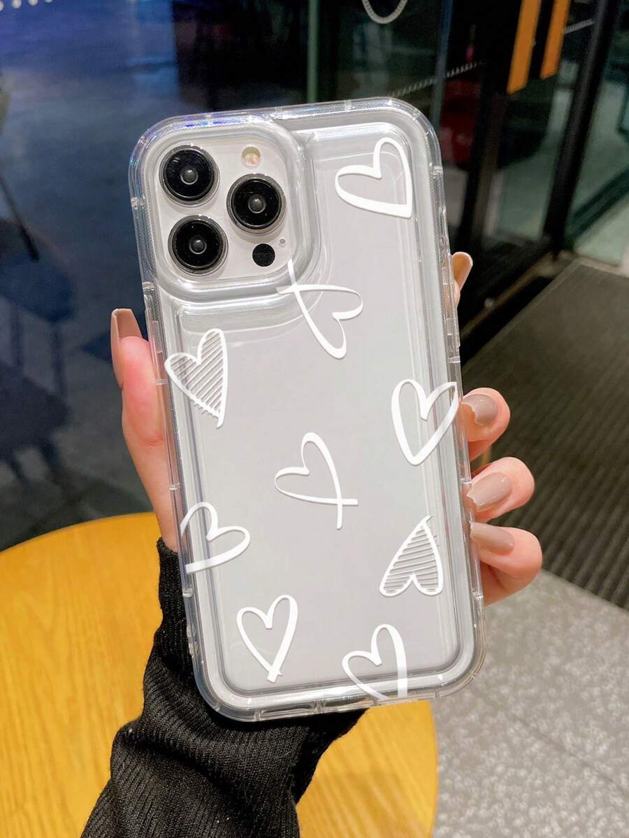 心形印花防震手机保护壳，时尚手机配件，适用于 Apple 11、12、13、14、15 Pro Max/13 Pro Max、XR、XS、16、16 Pro Max 和 A54 5G、A52、A14、A15、A12、S22、S21 系列，情人节礼物 - 白色 - 查看 1