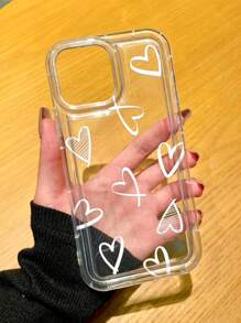 心形印花防震手机保护壳，时尚手机配件，适用于 Apple 11、12、13、14、15 Pro Max/13 Pro Max、XR、XS、16、16 Pro Max 和 A54 5G、A52、A14、A15、A12、S22、S21 系列，情人节礼物 - 白色 - 查看 2