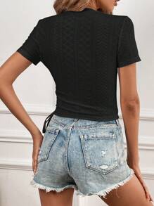 SHEIN Frenchy Solid Drawstring Side Tee - Black - View 2