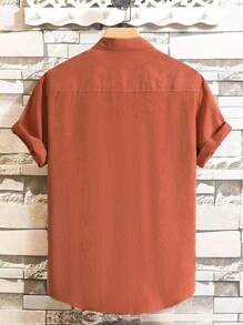 Manfinity Homme Hombres Camisa unicolor con botón sin camiseta - Naranja Quemada - Ver 2
