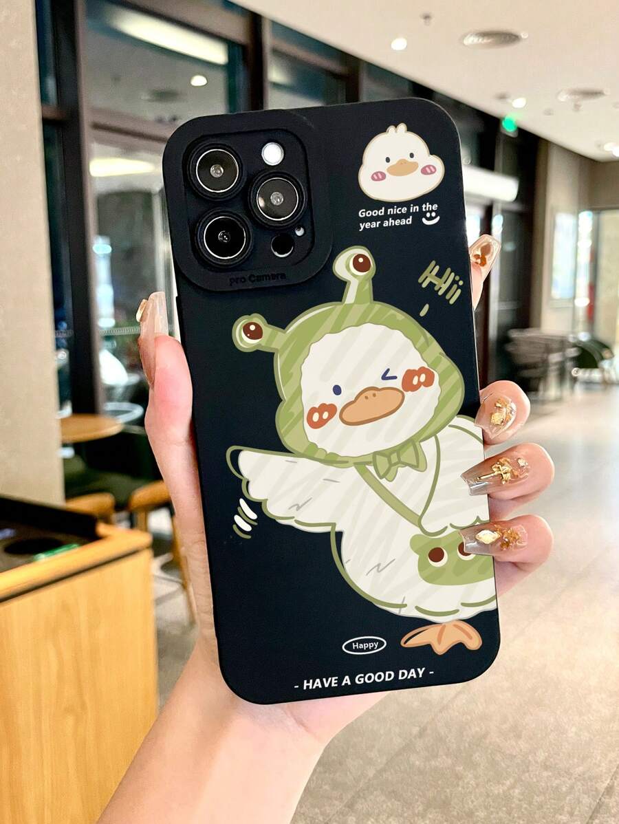 卡通鴨圖案防摔手機殼 - 黑與白 - 查看 1