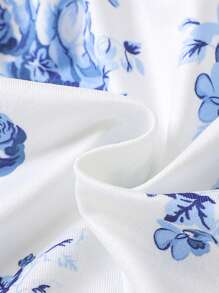 SHEIN Baby Girl Floral Print Ruffle Trim Bow Front Dress - White - View 5