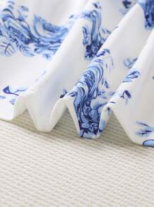 SHEIN Baby Girl Floral Print Ruffle Trim Bow Front Dress - White - View 6