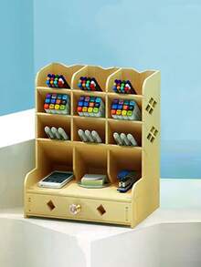 1入組木製文具收納盒，學生用簡約多格筆筒，辦公文具收納 - 彩色 - 查看 6