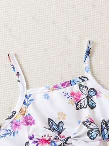 SHEIN Baby Girl Butterfly Print Cami Dress & Accessory Hat - White - View 3