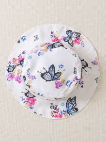 SHEIN Baby Girl Butterfly Print Cami Dress & Accessory Hat - White - View 5