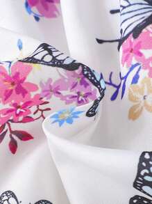 SHEIN Baby Girl Butterfly Print Cami Dress & Accessory Hat - White - View 6