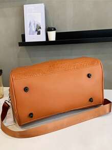 Crocodile Embossed Fashion Travel Bag Brown Chain Decor - Brown - View 6