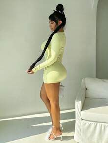 Đầm Nhẫn Xù màu trơn Giải trí - Màu xanh chanh - Xem 4