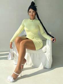 Đầm Nhẫn Xù màu trơn Giải trí - Màu xanh chanh - Xem 5