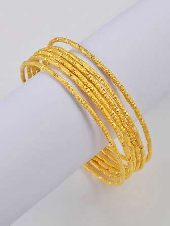 6 st/set Texturerad metallarmring