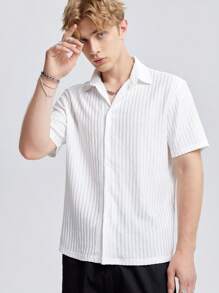 Manfinity RebelGame Men Solid Textured Shirt - White - View 3