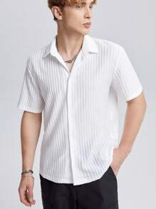 Manfinity RebelGame Men Solid Textured Shirt - White - View 5
