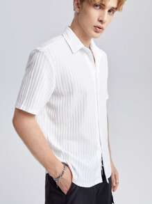 Manfinity RebelGame Men Solid Textured Shirt - White - View 6