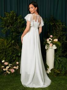 SHEIN 孕婦貼花蝴蝶袖網紗覆蓋連衣裙