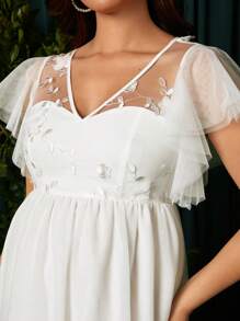 SHEIN 孕婦貼花蝴蝶袖網紗覆蓋連衣裙