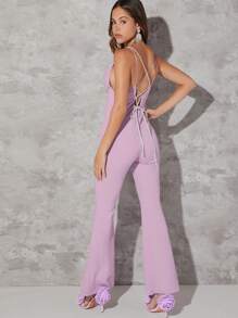 Hauture 後綁帶交叉背心飛褲連身裝 - 紫丁香色 - 查看 2
