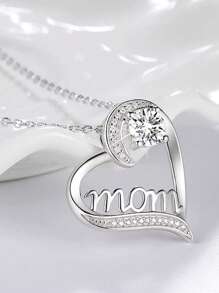 1 件时尚水钻和字母装饰心形吊坠项链，适合女士，母亲节礼物，情人节、妈妈、母亲、母亲节、礼物