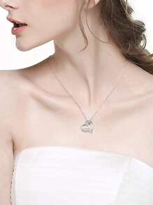 1 件时尚水钻和字母装饰心形吊坠项链，适合女士，母亲节礼物，情人节、妈妈、母亲、母亲节、礼物