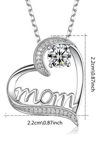 1 件时尚水钻和字母装饰心形吊坠项链，适合女士，母亲节礼物，情人节、妈妈、母亲、母亲节、礼物
