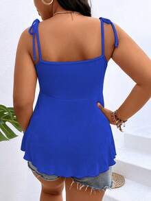 Calvaya Plus Heart Ring Linked Tie Shoulder Cami Top - Royal Blue - View 2