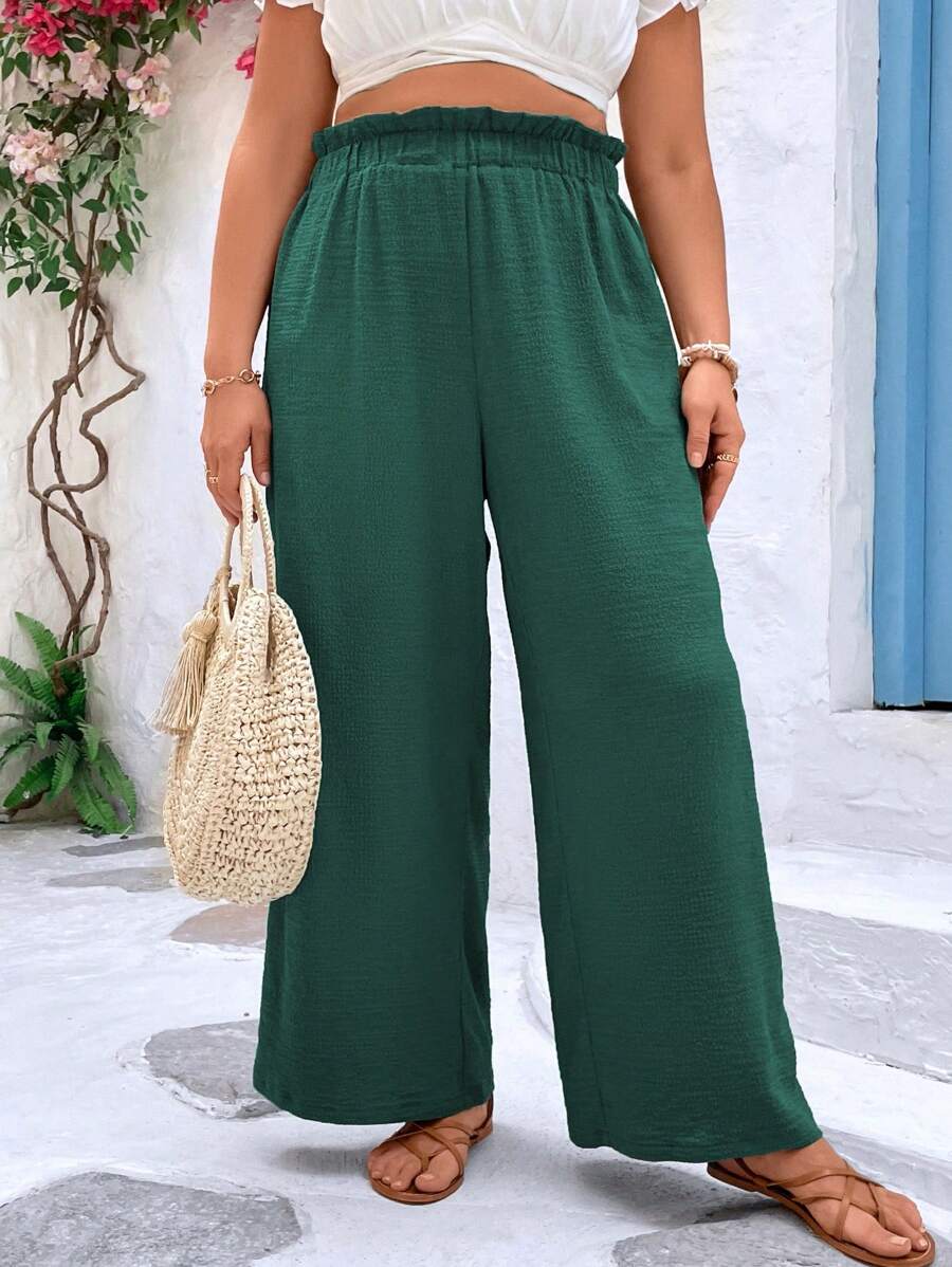 SHEIN LUNE Plus Paperbag Waist Wide Leg Pants
