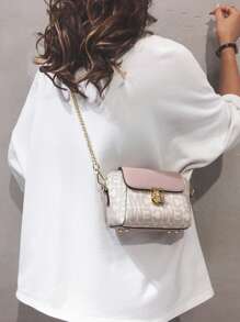 Bolsa cuadrada mini con estampado de letra con solapa con cadena PU de moda - Multicolor - Ver 1