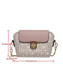 Bolsa cuadrada mini con estampado de letra con solapa con cadena PU de moda - Multicolor - Ver 3