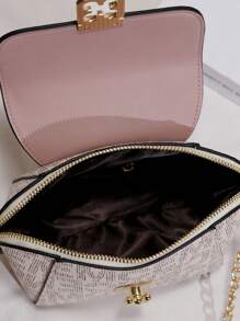 Bolsa cuadrada mini con estampado de letra con solapa con cadena PU de moda - Multicolor - Ver 5