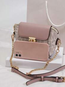 Bolsa cuadrada mini con estampado de letra con solapa con cadena PU de moda - Multicolor - Ver 4