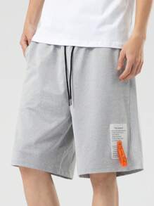 Manfinity Hypemode Men Slogan Graphic Patched Shorts - Grey - View 1