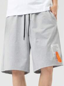 Manfinity Hypemode Men Slogan Graphic Patched Shorts - Grey - View 5