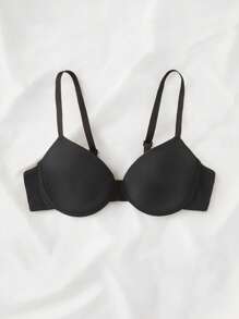 SHEIN حمالة صدر موحدة اللون حلقة معدني - الأسود - مشاهدة 3