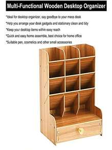 1入組木製文具收納盒，學生用簡約多格筆筒，辦公文具收納 - 白色 - 查看 3