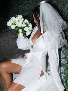 SHEIN Swim Solid Tie Front Kimono Summer - White - View 1