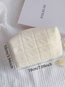 1 件纯色时尚休闲涤纶化妆包大容量多功能化妆品收纳化妆工具带拉链化妆收纳包便携式化妆包适用于旅行和大学宿舍适合女性和女孩旅行必需品情人节礼物女性礼物女孩礼物女友礼物被子简约 - 白色 - 查看 3